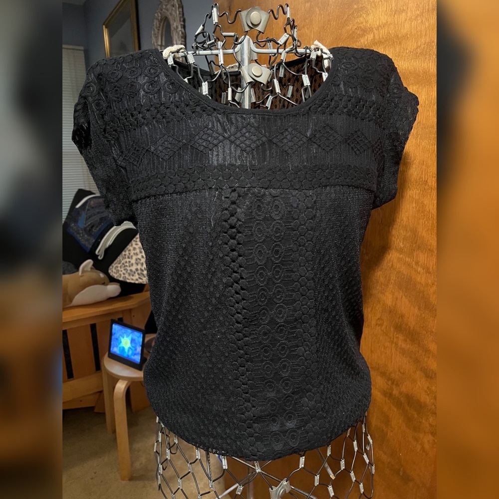 Max Studio Mesh Cap Sleeve Top